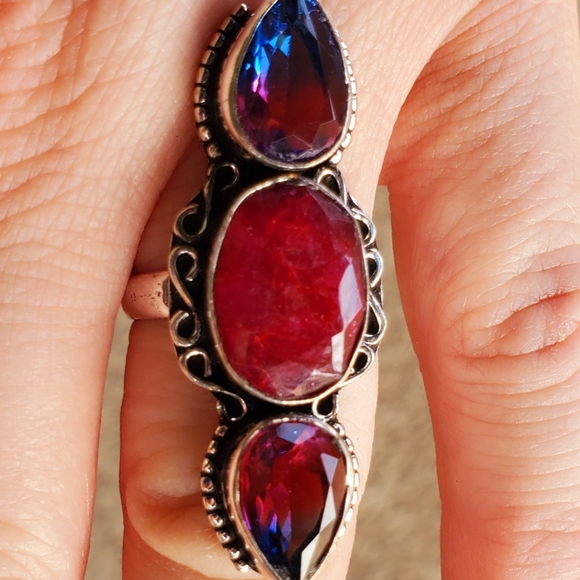 New Ruby and Bi-Color Tourmaline 925 Silver Ring. - Picture 7 of 14